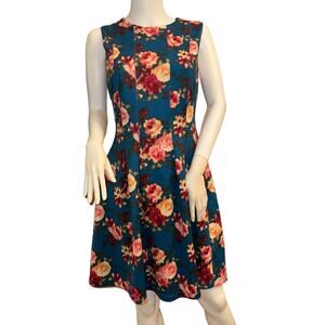 Kut From The Cloth Dress Blue Floral Sleeveless Scuba Fit and Flare Dress 6